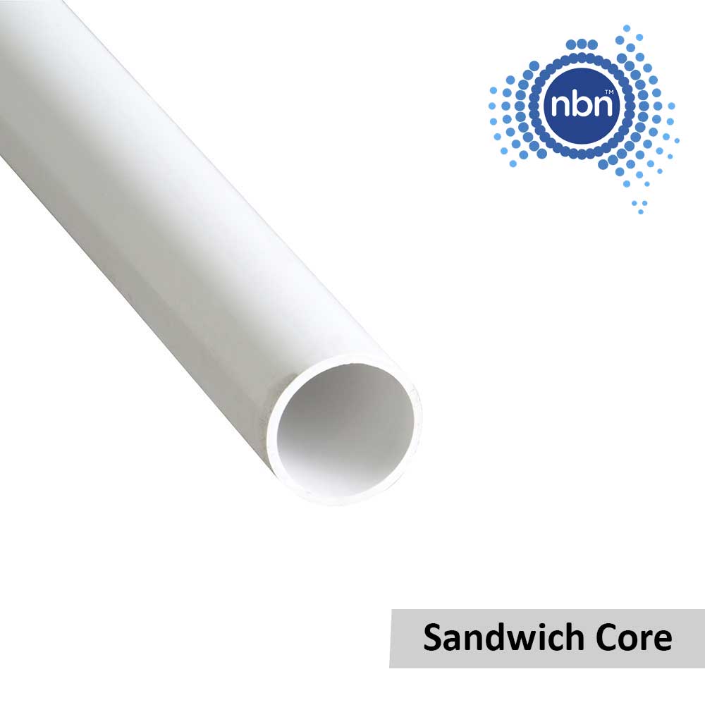 Communication PVC White Rigid Conduit Sandwich Core NBN Spec 20mm ID X 4.5m