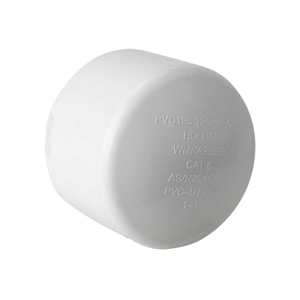 Pressure Pipe PVC White Conduit Cap Push On 125mm