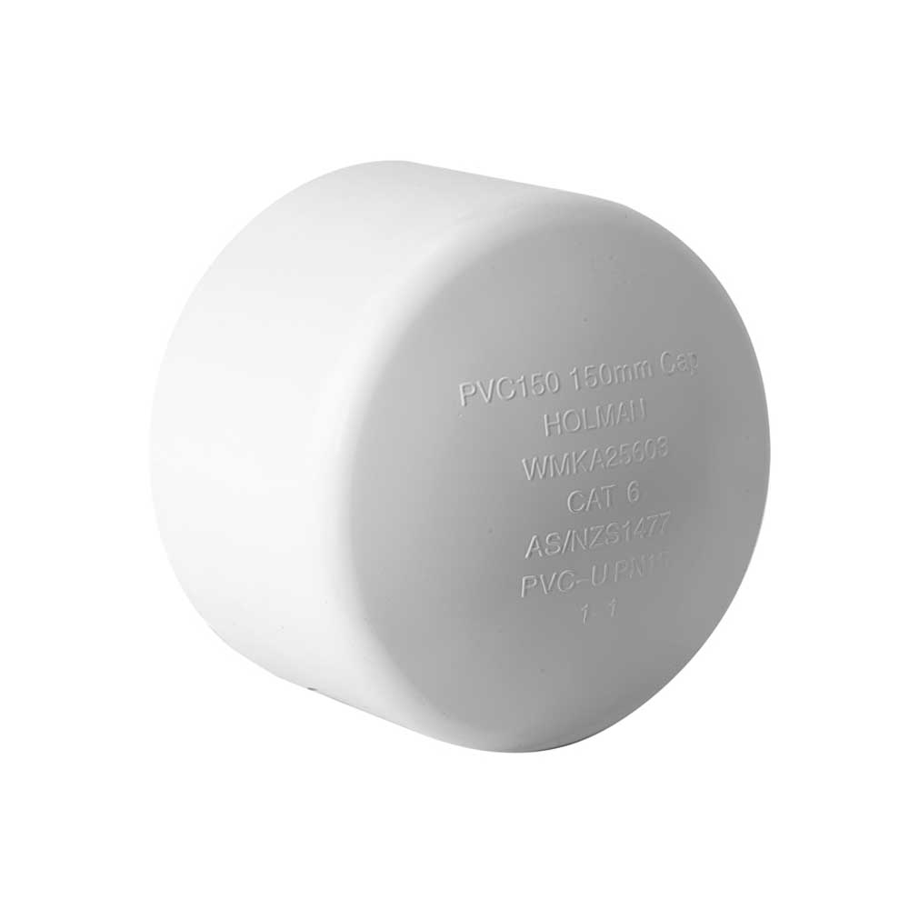 Pressure Pipe PVC White Conduit Cap Push On 150mm