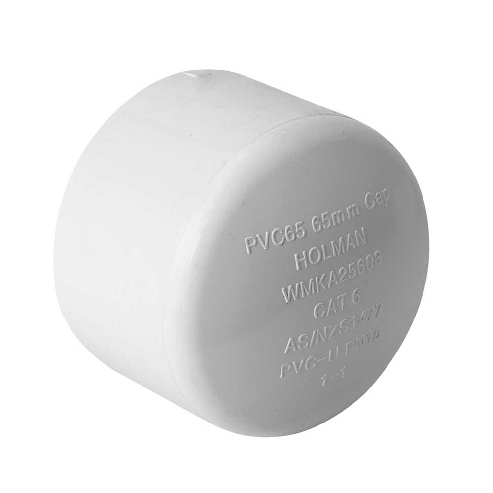 Pressure Pipe PVC White Conduit Cap Push On 65mm