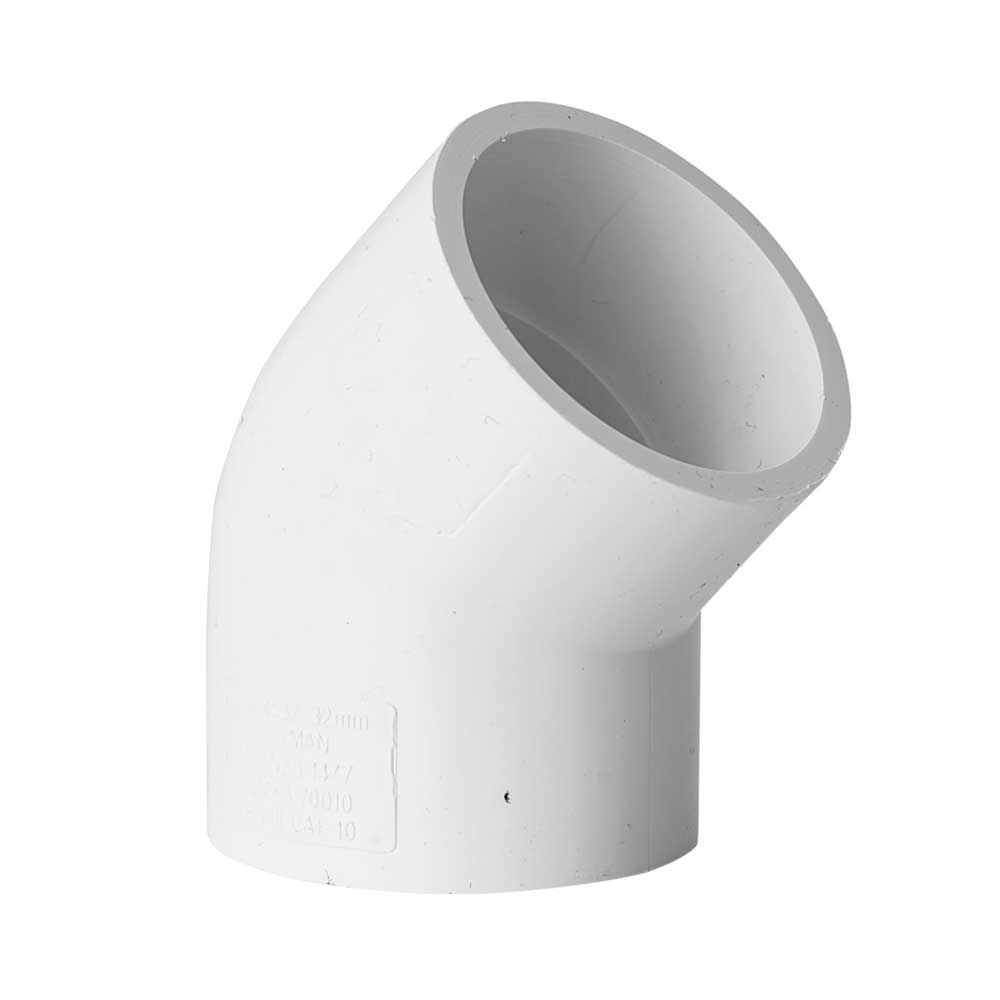 Pressure Pipe PVC White Conduit Elbow Bend 32mm X 45 Deg