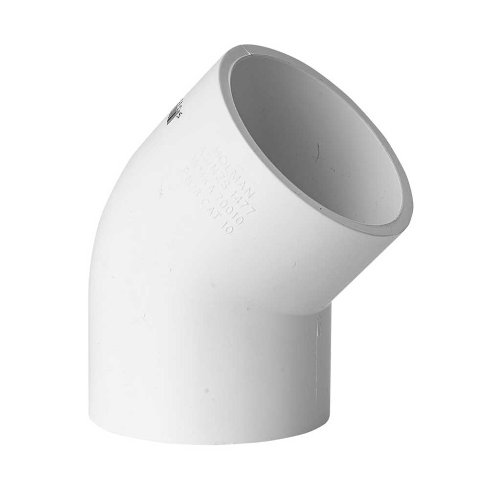 Pressure Pipe PVC White Conduit Elbow Bend 50mm X 45 Deg