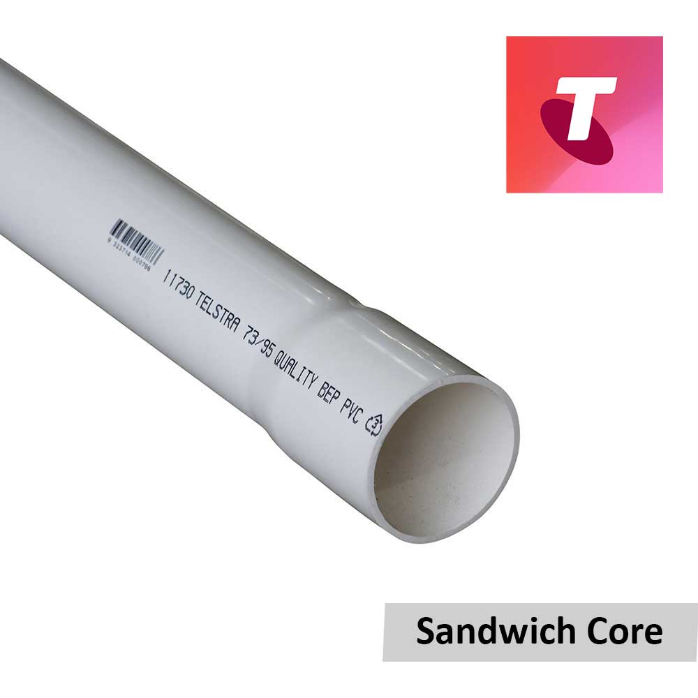 Communication PVC White Rigid Conduit Sandwich Core Telstra Branded 20mm ID X 4.5m