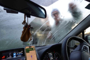 It was a very cold night and we had to clear the ice off our windscreen before driving to the start.