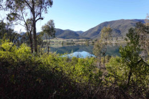 Our view across to Talbingo. Ben Smith Campsite it's only a couple of kms from Talbingo if you are prepared to swim across the dam. The walking path was less direct at 10kms.